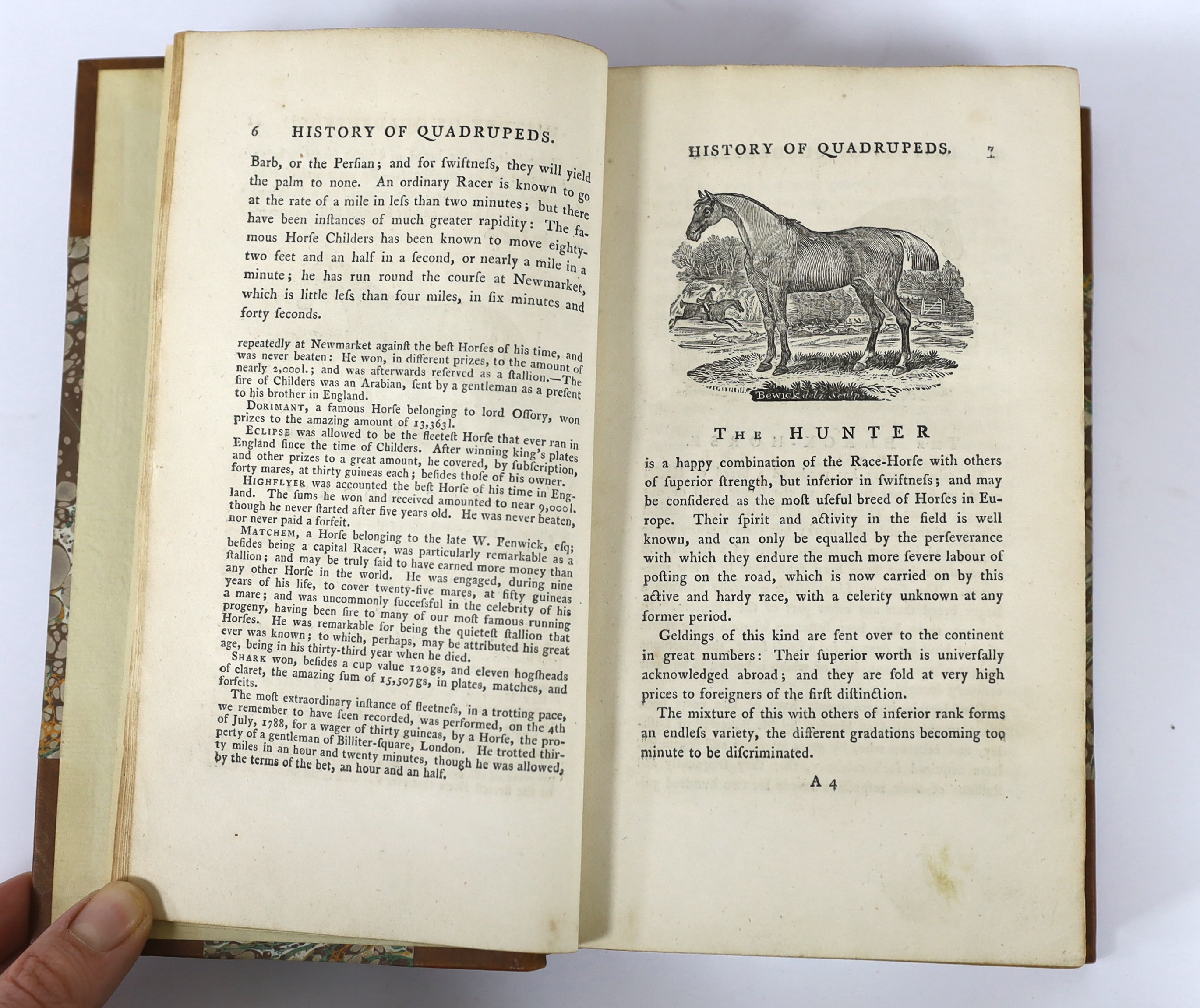 Bewick, Thomas - A Good History of Quadrupeds ..., 2nd edition, numerous wood engraved illus. and decorations, including title vignette (by Bewick); newly rebound gilt and blind decorated half calf and marbled boards wit
